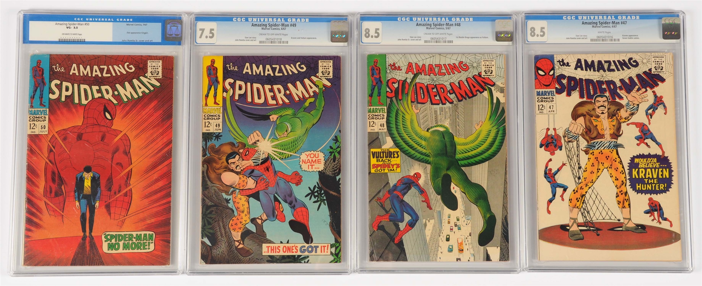 LOT OF 4: AMAZING SPIDER-MAN COMIC BOOKS 1967 #47 #48 #49 #50 