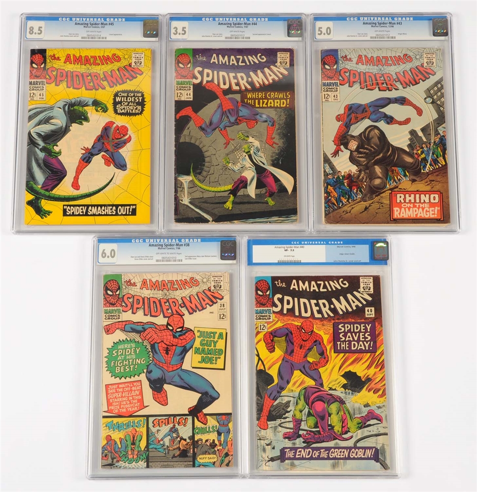 LOT OF 5: AMAZING SPIDER-MAN COMIC BOOKS 1966-67 #38 #40 #43 #44 #45