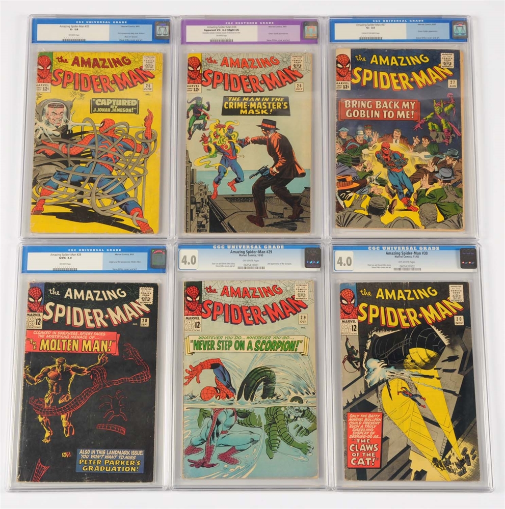 LOT OF 6: AMAZING SPIDER-MAN COMIC BOOKS 1965 #25 #26 #27 #28 #29 #30