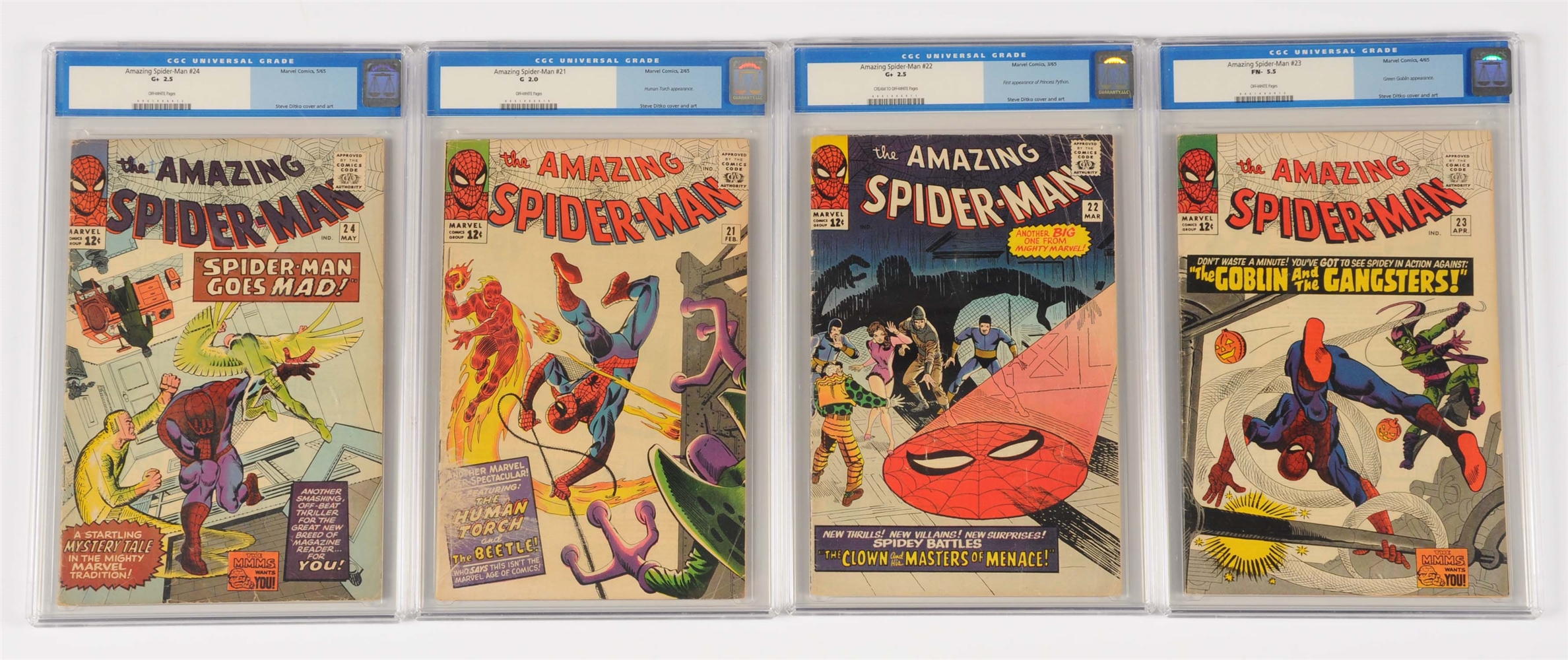 LOT OF 4: AMAZING SPIDER-MAN COMIC BOOKS 1965 #21 #22 #23 #24 