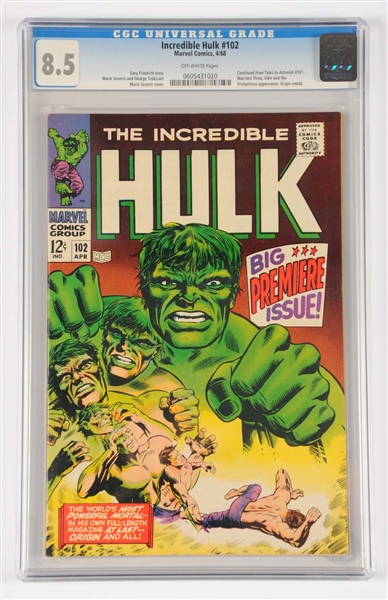 INCREDIBLE HULK #102 CGC 8.5 COMIC BOOK 1968 - OFF WHITE PAGES