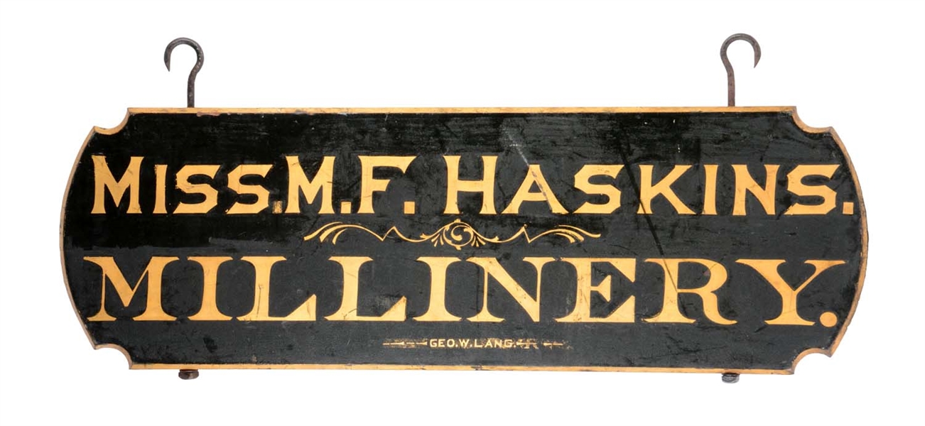 MISS M.F. HASKINS MILLINERY TRADE SIGN. 