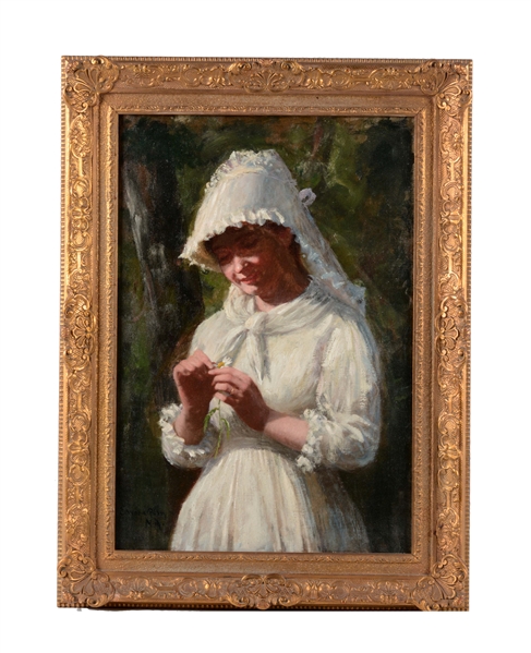 YOUNG GIRL IN WHITE DRESS BY E. WOOD PERRY.