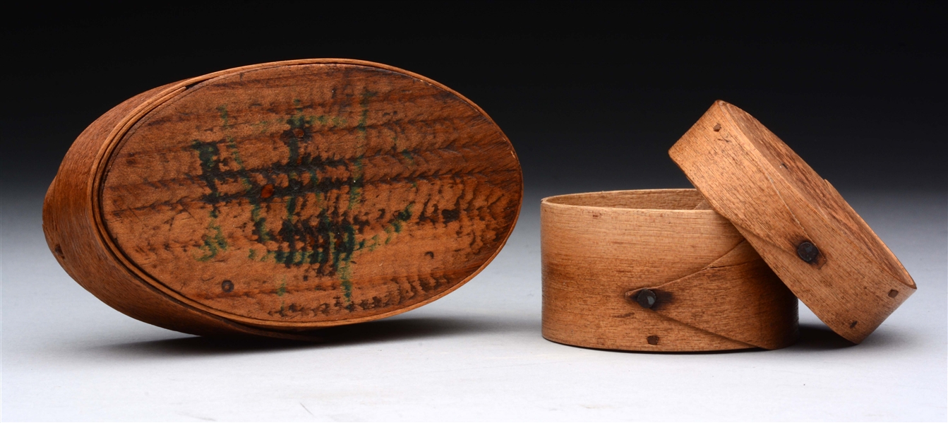 LOT OF 2: MINIATURE SHAKER WOODEN BOXES. 