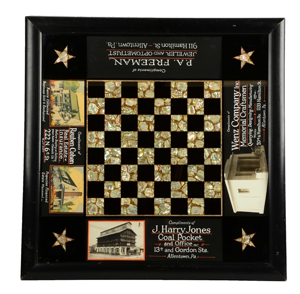 REVERSE ON GLASS ADVERTISING GAME BOARD.
