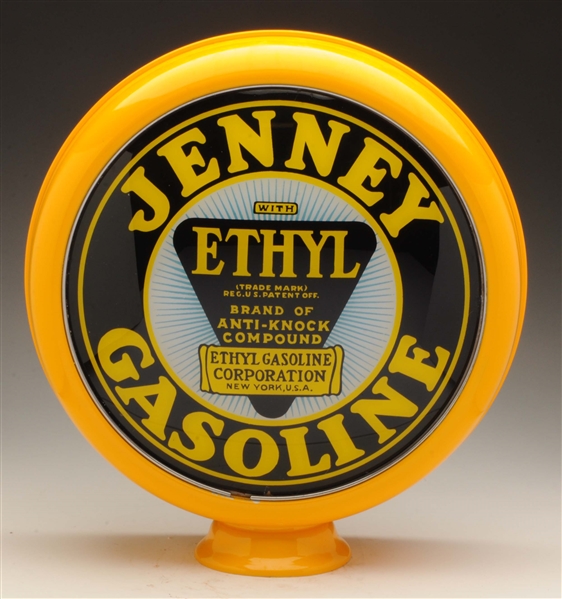 JENNEY ETHYL GASOLINE 15" SINGLE LENS ON METAL BODY.