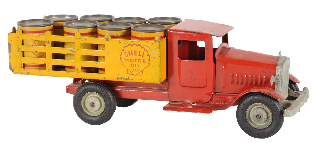 SHELL GASOLINE & MOTOR OIL METAL TOY DELIVERY TRUCK.