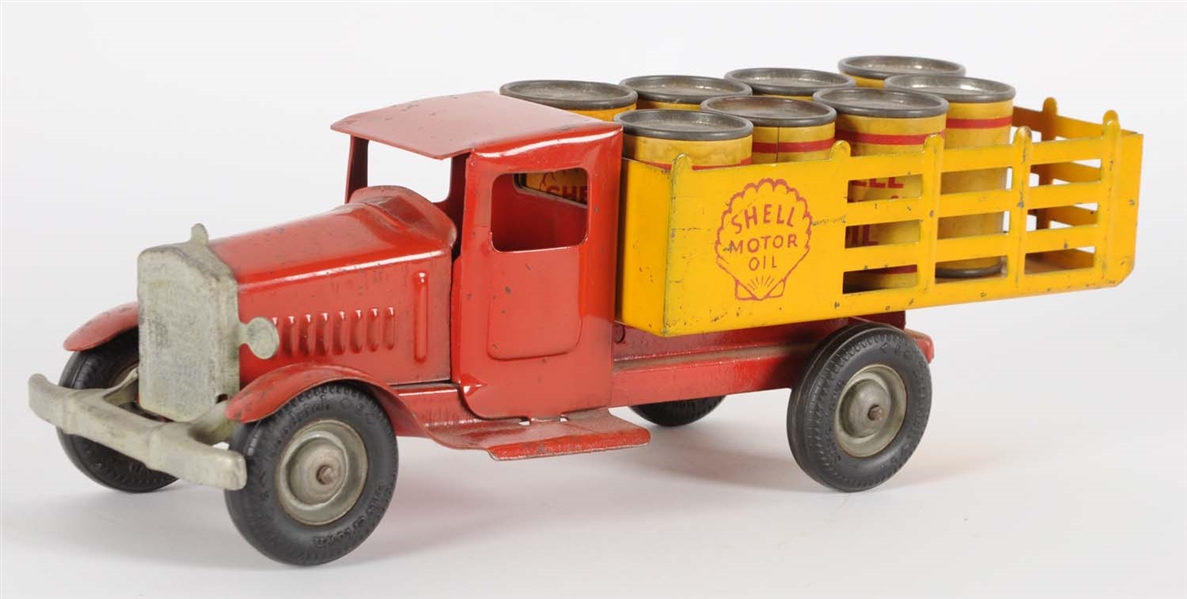 Lot Detail - SHELL GASOLINE & MOTOR OIL METAL TOY DELIVERY TRUCK.