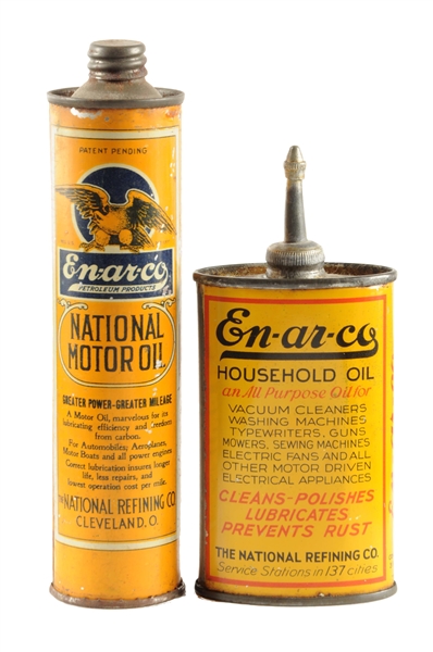 LOT OF 2:  ENARCO MOTOR OIL HANDY OILER & UNIQUE SMALL CAN.