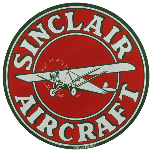SINCLAIR AIRCRAFT W/ AIRPLANE GRAPHIC 48" PORCELAIN SIGN.