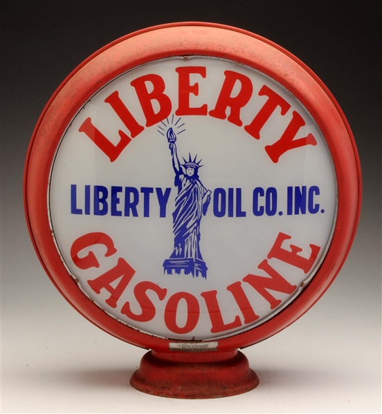 LIBERTY GASOLINE 15" COMPLETE GLOBE LIBERTY OIL COMPANY.