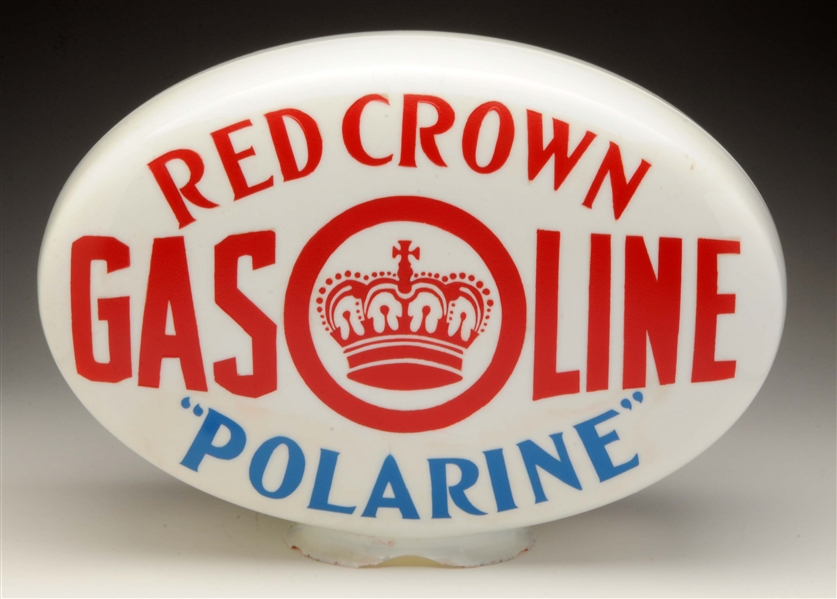 RED CROWN POLARINE GASOLINE OPE OVAL MILK GLASS GLOBE. 