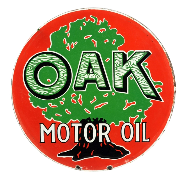 OAK MOTOR OIL PORCELAIN CURB SIGN. 