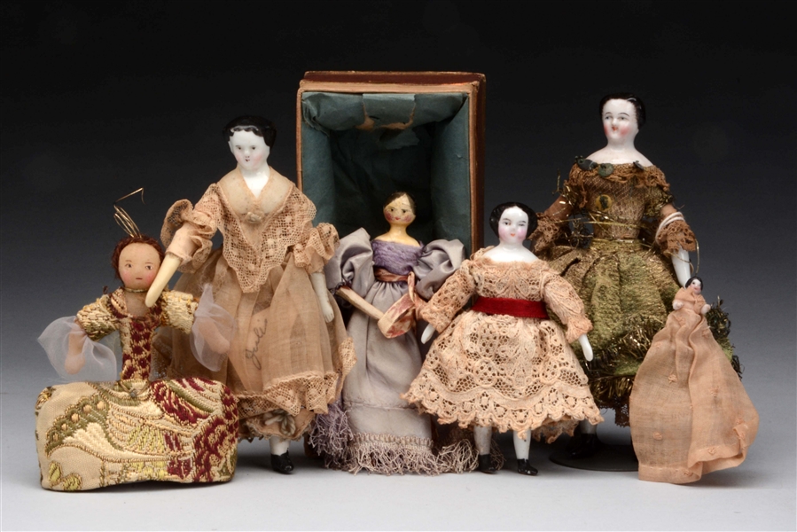 LOT OF 6: FINE EARLY DOLLS.