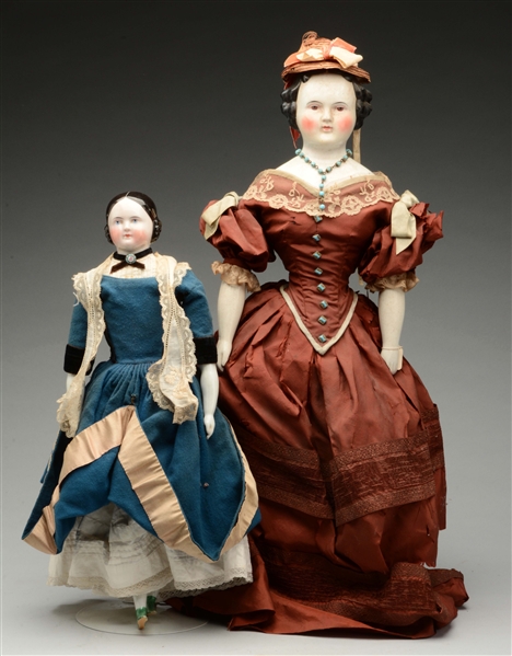 LOT OF 2: 1860 PERIOD CHINA HEAD DOLLS.	