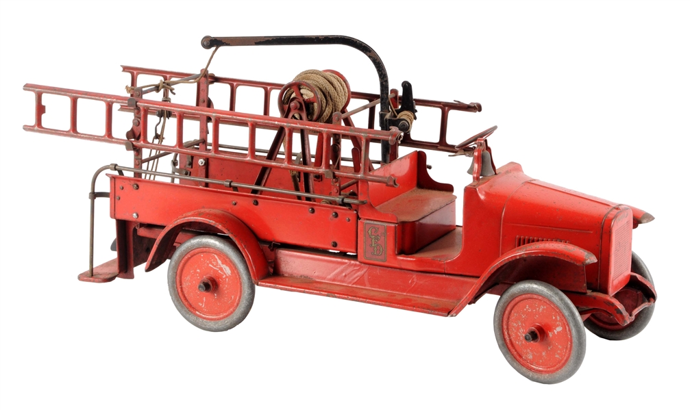 PRESSED STEEL BUDDY L HOOK AND LADDER FIRE TRUCK. 