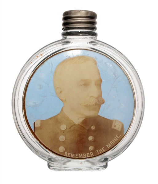 "REMEMBER THE MAINE" GLASS FLASK. 