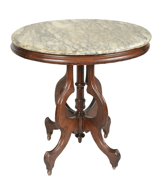 SMALL OVAL TABLE WITH MARBLE TOP.