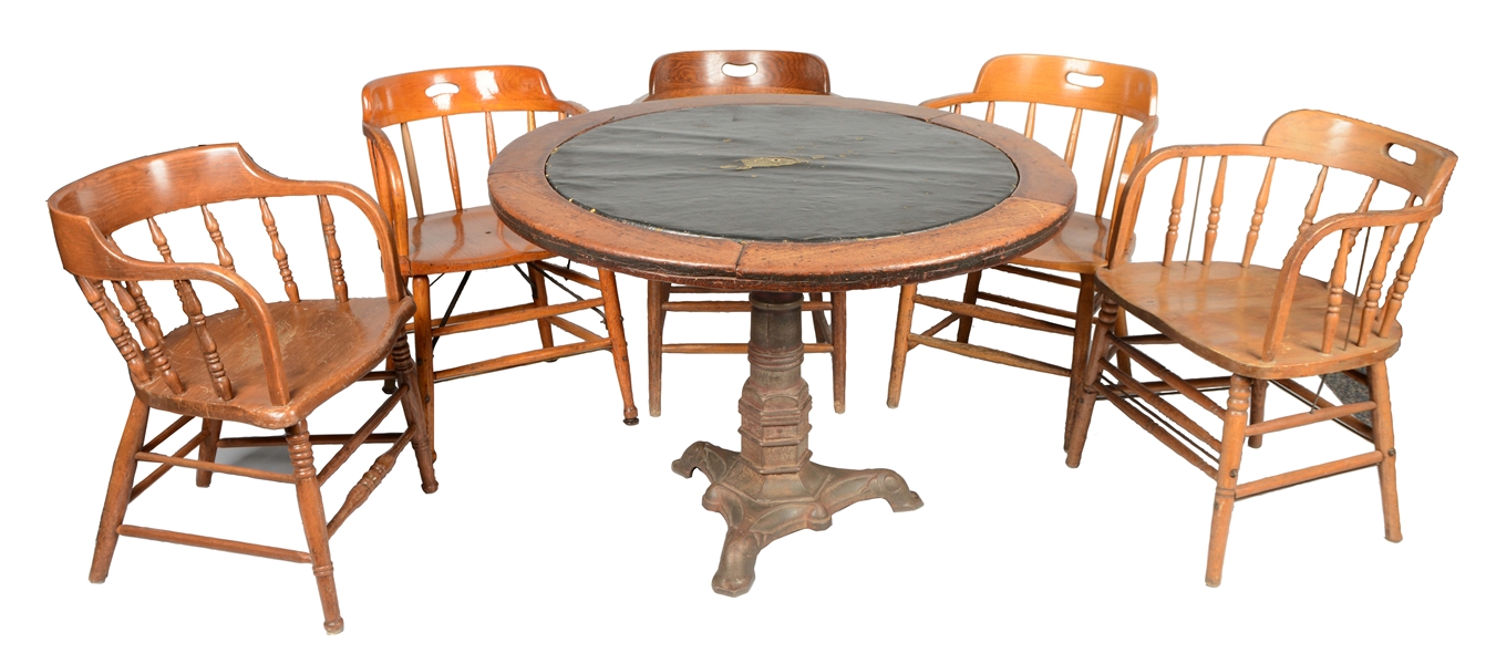 LOT OF 6: POKER TABLE & CHAIRS. 