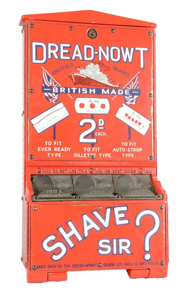 CAST IRON DREAD-NOWT BLADE CO. RAZOR BLADE VENDING MACHINE.