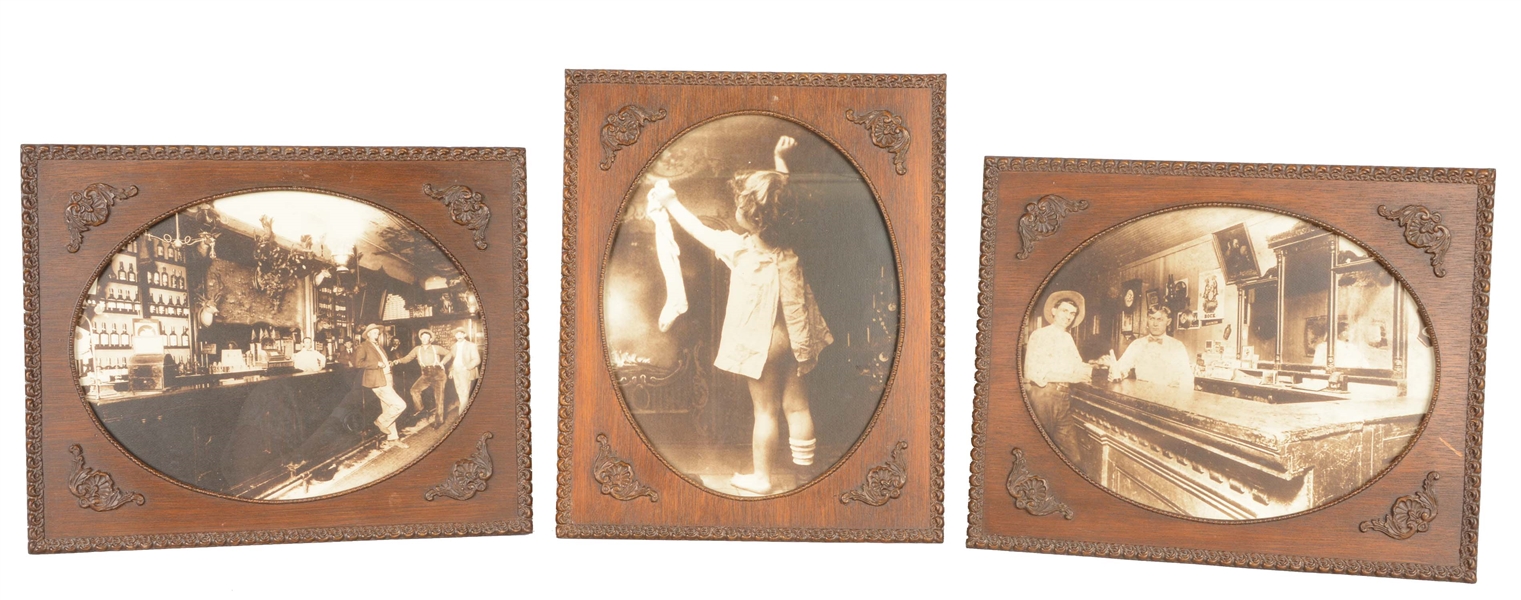 LOT OF 3: REPRODUCTION SALOON PHOTOGRAPHS IN FAUX VICTORIAN FRAMES