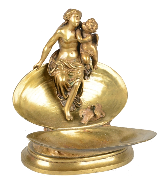 FIGURAL BRASS TRINKET DISH. 