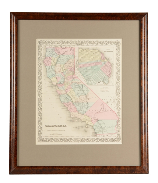 FRAMED 1855 MAP OF CALIFORNIA. 