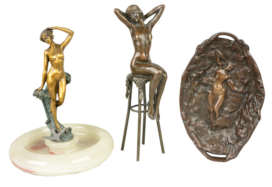 LOT OF 3: BRONZE NUDE SCULPTURES. 