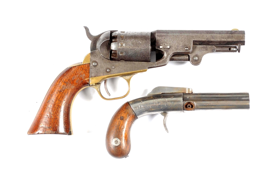 (A) LOT OF 2: MANHATTAN ARMS PERCUSSION PISTOLS.