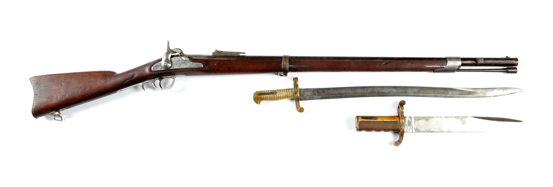 (A) U.S. WHITNEYVILLE PLYMOUTH PERCUSSION RIFLE DATED 1863 WITH 2 RARE BAYONETS. 