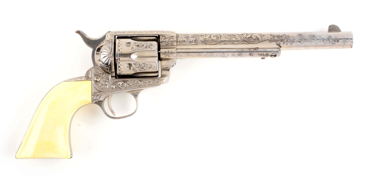 (A) NY ENGRAVED COLT FRONTIER SIX SHOOTER SINGLE ACTION REVOLVER. 