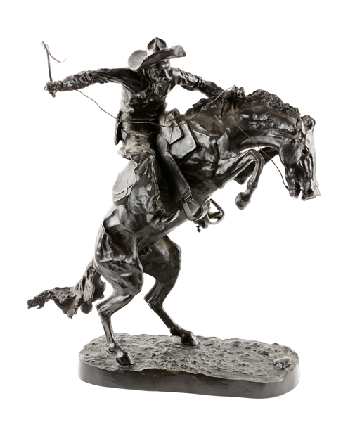EARLY FREDERICK REMINGTON "THE BRONCO BUSTER" BRONZE STATUE.