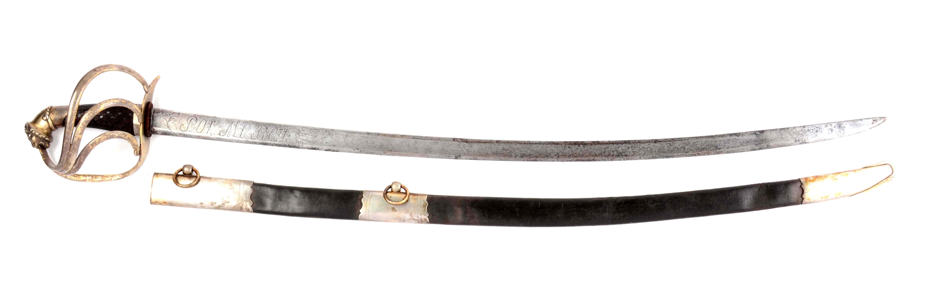 AMERICAN LION POMMEL SILVER HILTED SABER IN THE FRENCH STYLE, MARKED JAMES MERRICK WITH SCABBARD.
