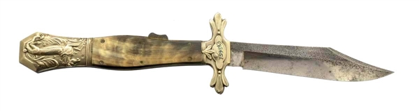  “ALABAMA HUNTING KNIFE” HORSE-ALLIGATOR FOLDING BOWIE KNIFE BY A. DAVY, SHEFFIELD