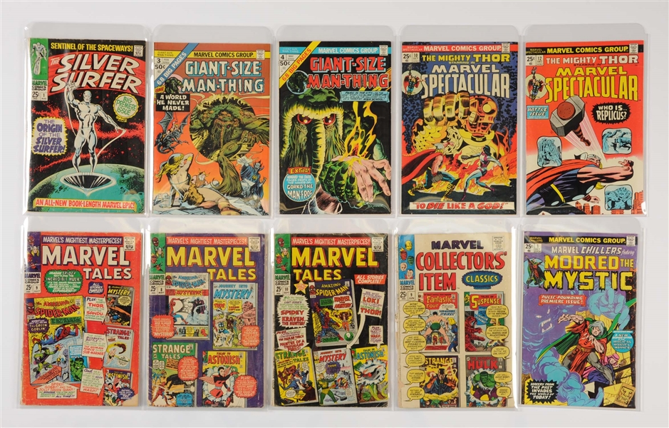 LOT OF 19 MARVEL SILVER & BRONZE AGE COMIC BOOKS - SILVER SURFER #1 MAN THING MARVEL TALES 
