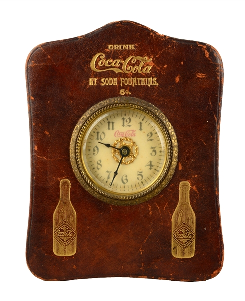 EARLY LEATHER COCA-COLA CLOCK.