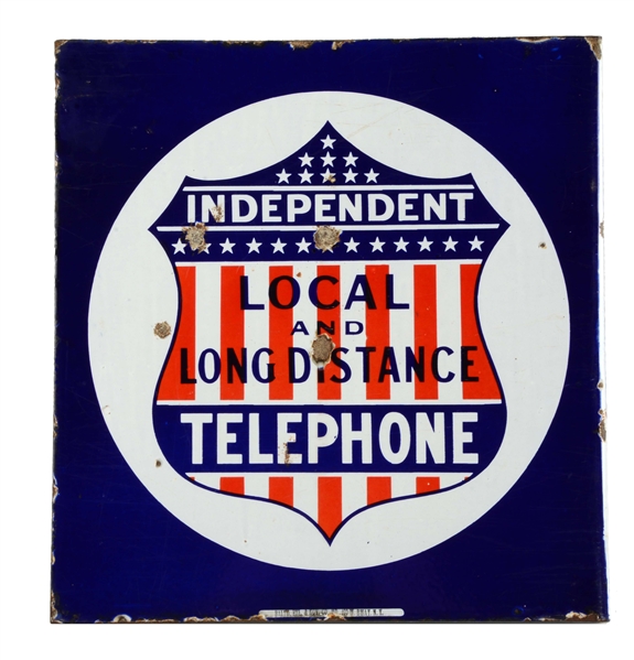 INDEPENDENT PORCELAIN TELEPHONE FLANGE SIGN.