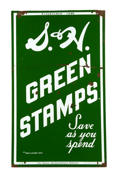 S&H GREEN STAMPS PORCELAIN SIGN. 