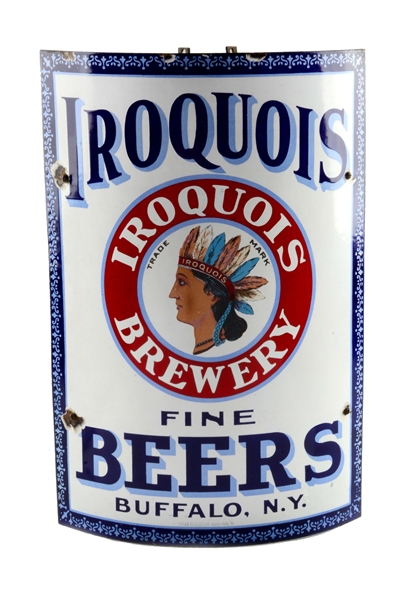 IROQUOIS BREWERY BEER PORCELAIN CORNER SIGN.