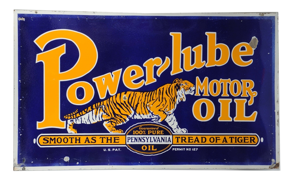 HARD TO FIND LARGE SIZE POWER-LUBE MOTOR OIL SIGN.