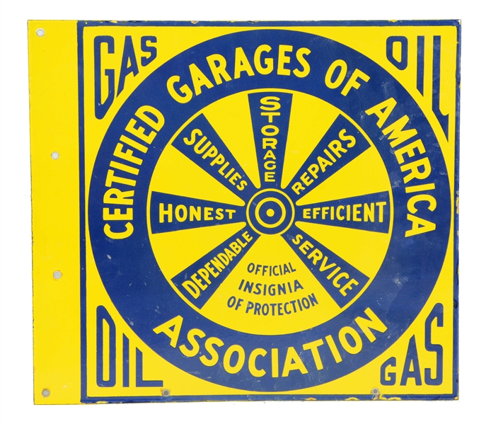 CERTIFIED GARAGES OF AMERICAN OIL & GAS PORCELAIN SIGN.