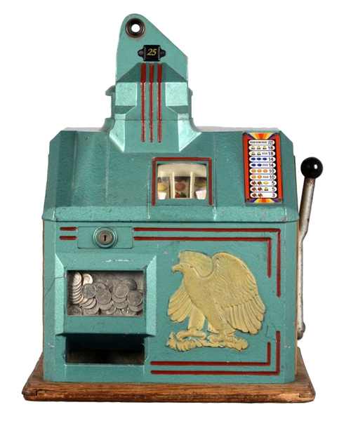 **25¢ GROETCHEN COLUMBIA EAGLE SLOT MACHINE WITH JACKPOT.