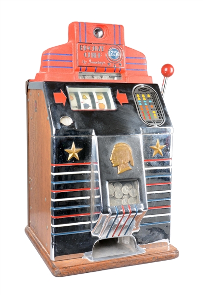 **25¢ JENNINGS BRONZE CHIEF SLOT MACHINE.