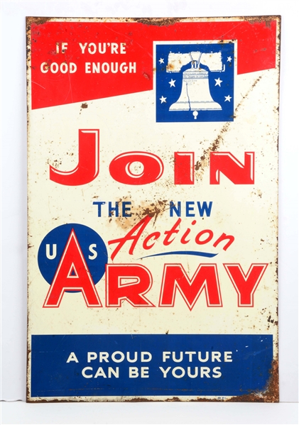 EARLY ORIGINAL DOUBLE SIDED METAL ARMY RECRUITING SIGN VIETNAM WAR.