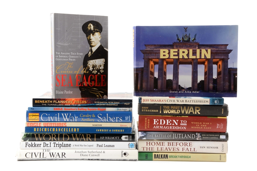 LOT OF 16: CIVIL WAR, WWI HISTORY, SAILING, & GERMAN HISTORY BOOKS.