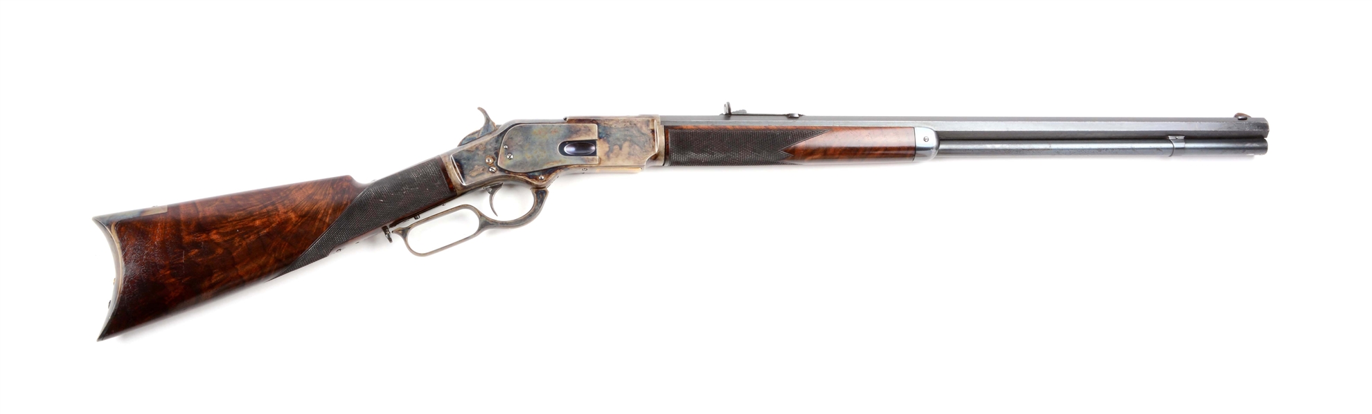 (A) NEAR NEW WINCHESTER MODEL 1873 1ST MODEL DELUXE LEVER ACTION SPORTING RIFLE (1875).