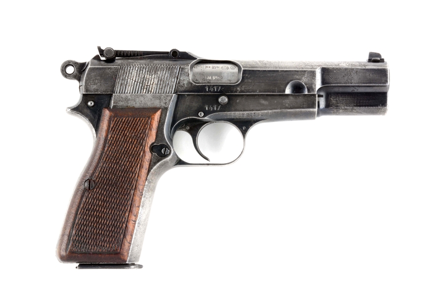 (C) PRE-WAR BROWNING HI-POWER SEMI-AUTOMATIC PISTOL WITH TANGENT SIGHT.