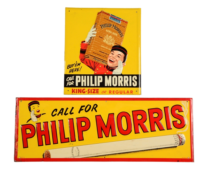 LOT OF 2: PHILIP MORRIS CIGARETTES EMBOSSED TIN SIGNS. 