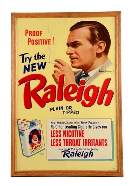 RALEIGH CIGARETTES CARDBOARD ADVERTISING SIGN. 