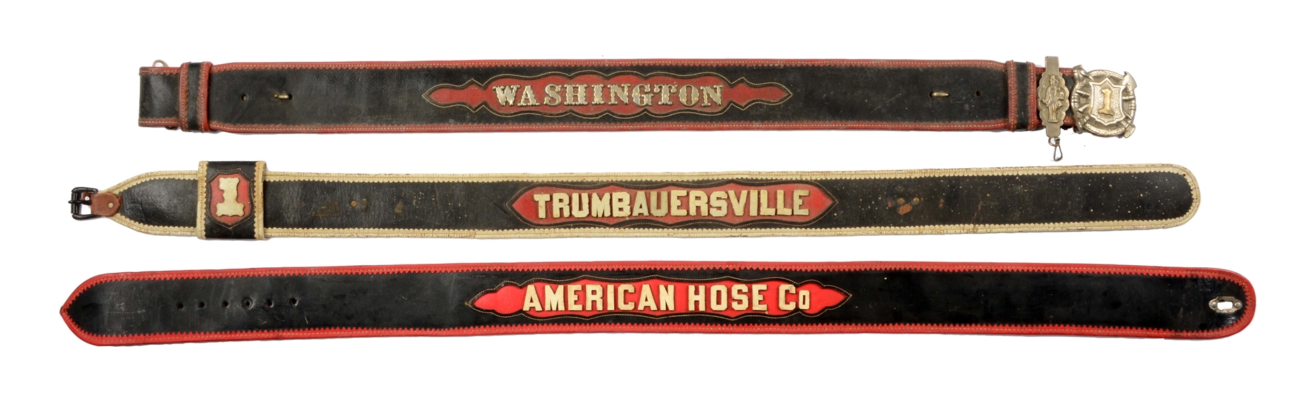 LOT OF 3: FIRE PARADE BELTS. 